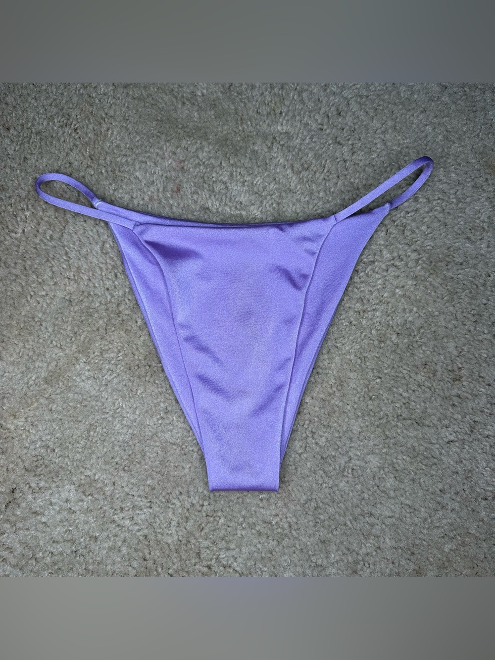 Sylk Swim Purple Vital Satin High-Leg String Bikini Bottom Size Large